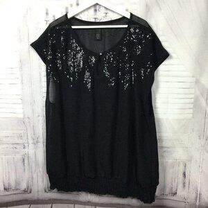 Lane Bryant Black Sheer Sequined Blouse 22/24
